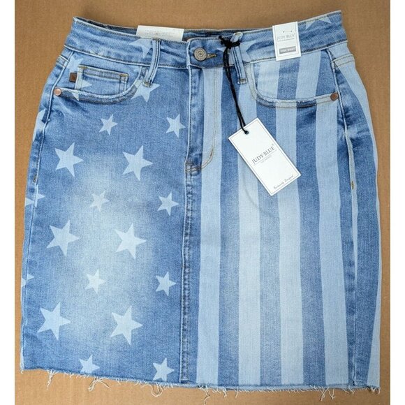 Judy Blue Dresses & Skirts - Judy Blue Celia High Rise Medium Wash Flag Print Skirt Medium -NEW-